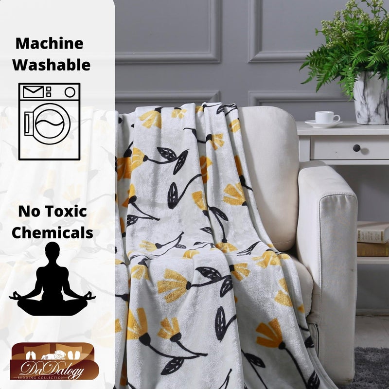 DaDa Bedding Floral Fleece Throw Blanket - Soft Faux Mink Flannel with Yellow Orange Tulips on Grey - Cozy & Elegant Home Decor - 63" x 90" - Image 3